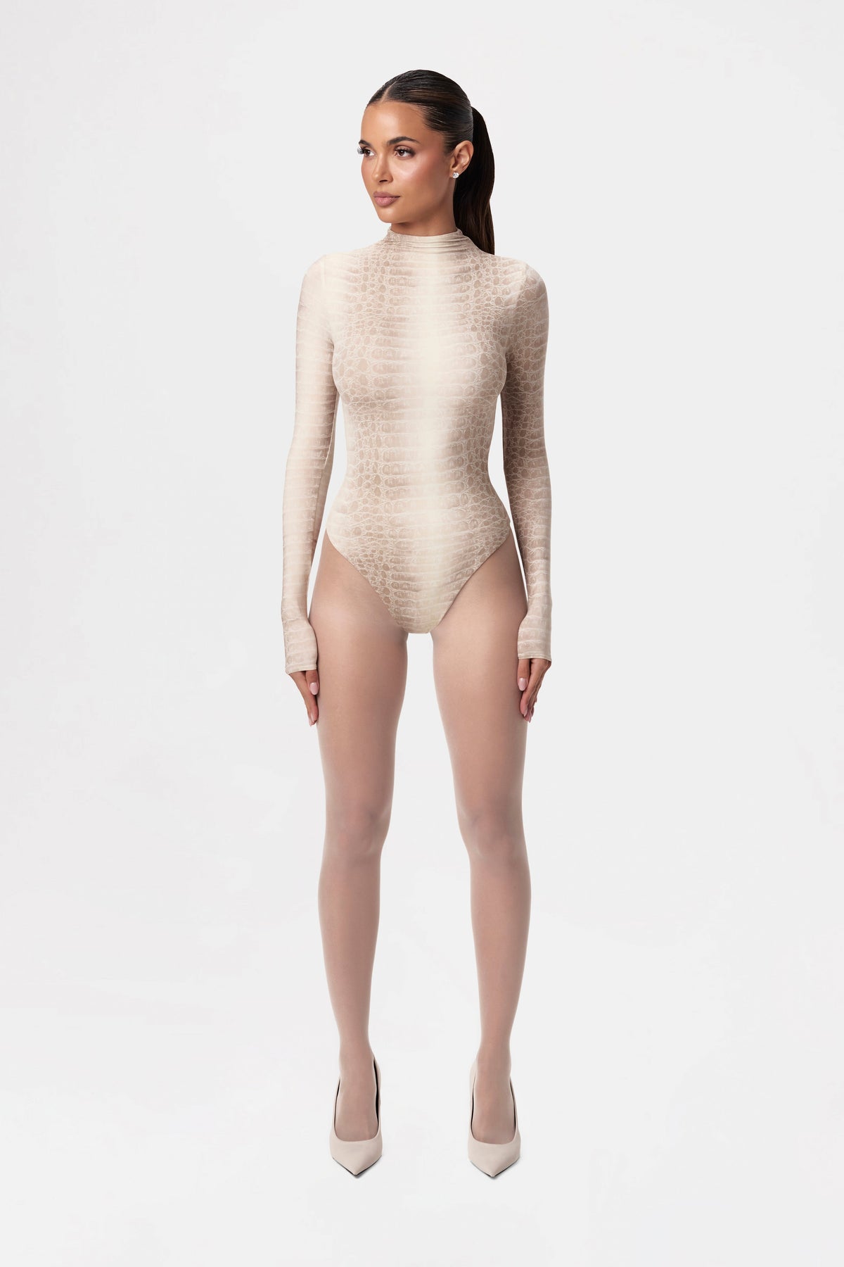 Bone Crocodile Naked Print Bodysuit