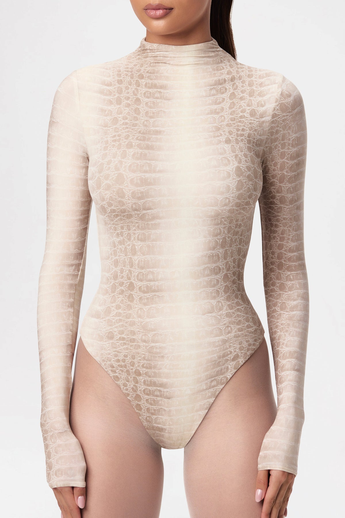 Bone Crocodile Naked Print Bodysuit