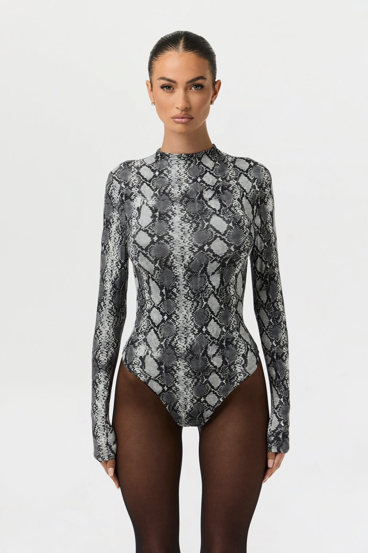 Grey Snakeskin Naked Print Bodysuit