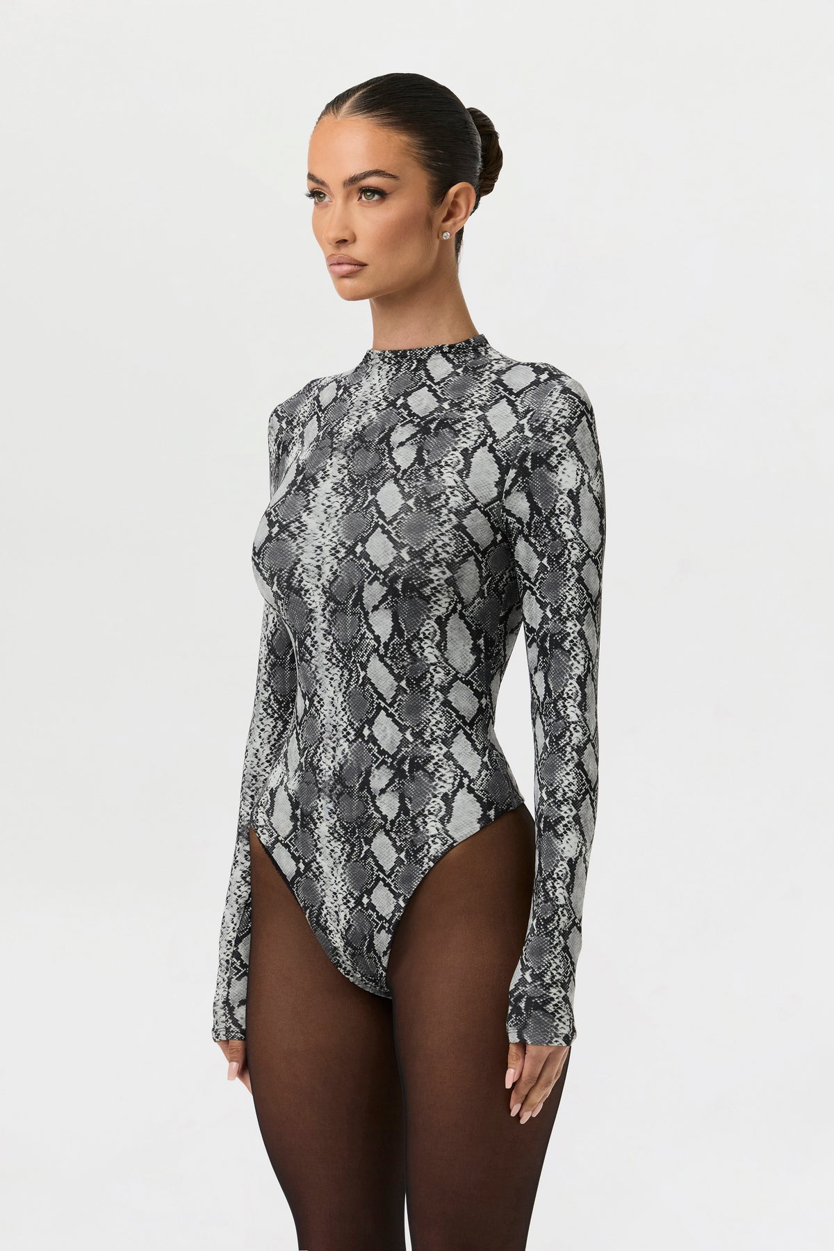 Grey Snakeskin Naked Print Bodysuit