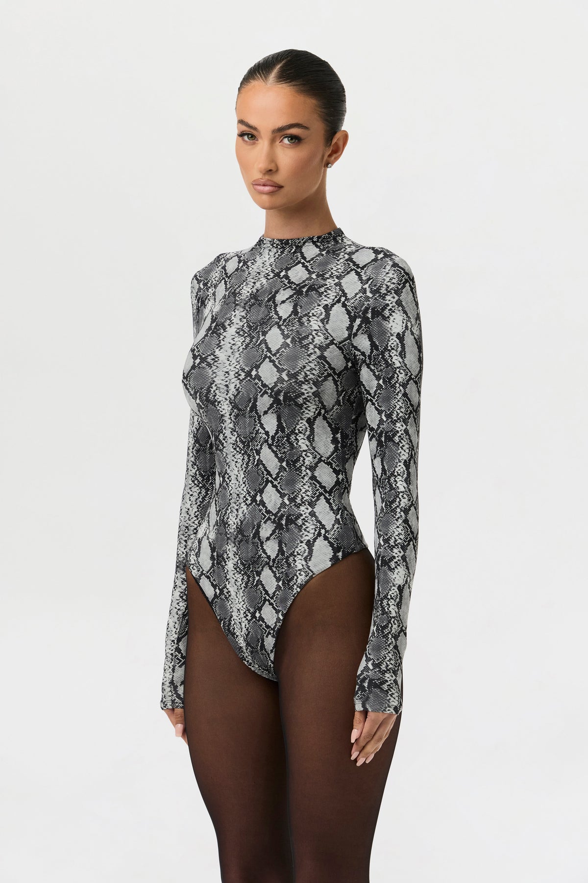 Grey Snakeskin Naked Print Bodysuit