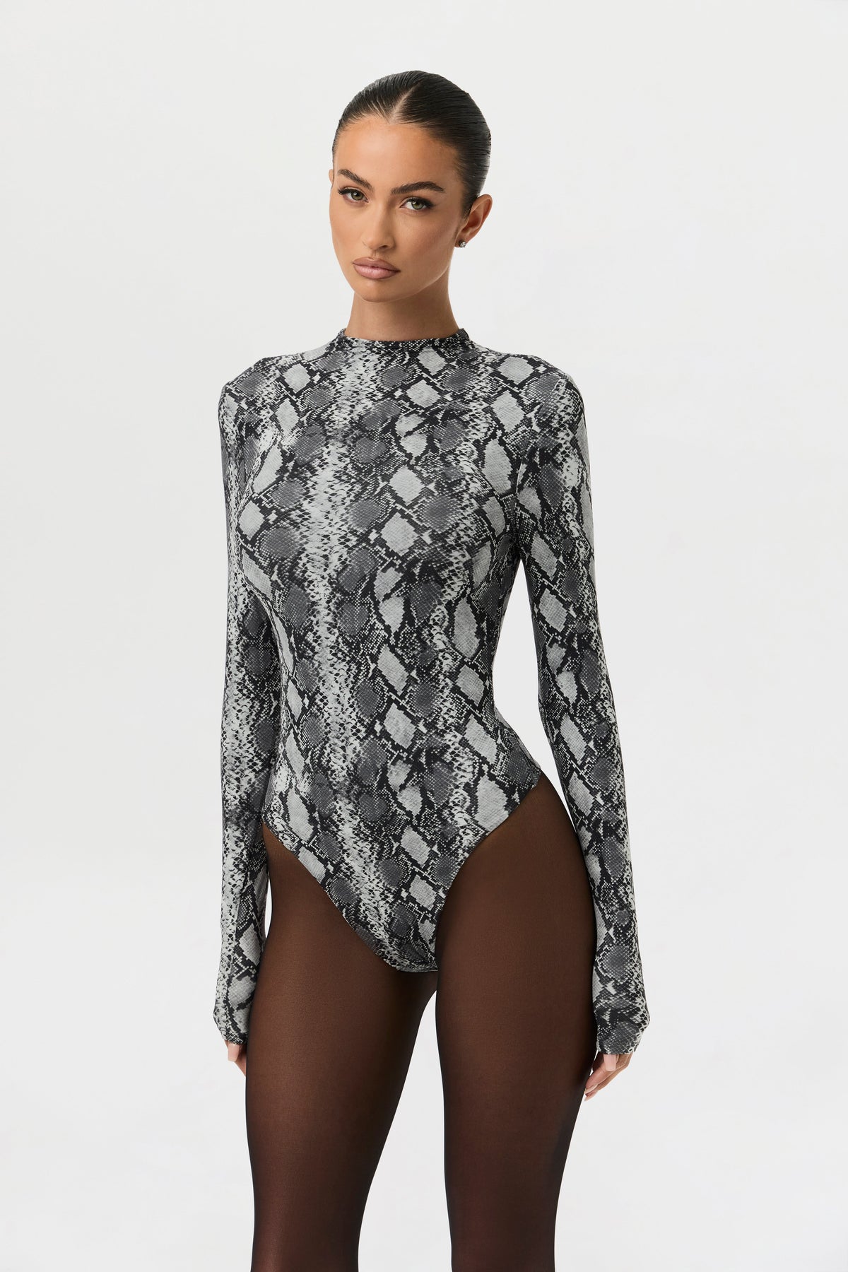 Grey Snakeskin Naked Print Bodysuit