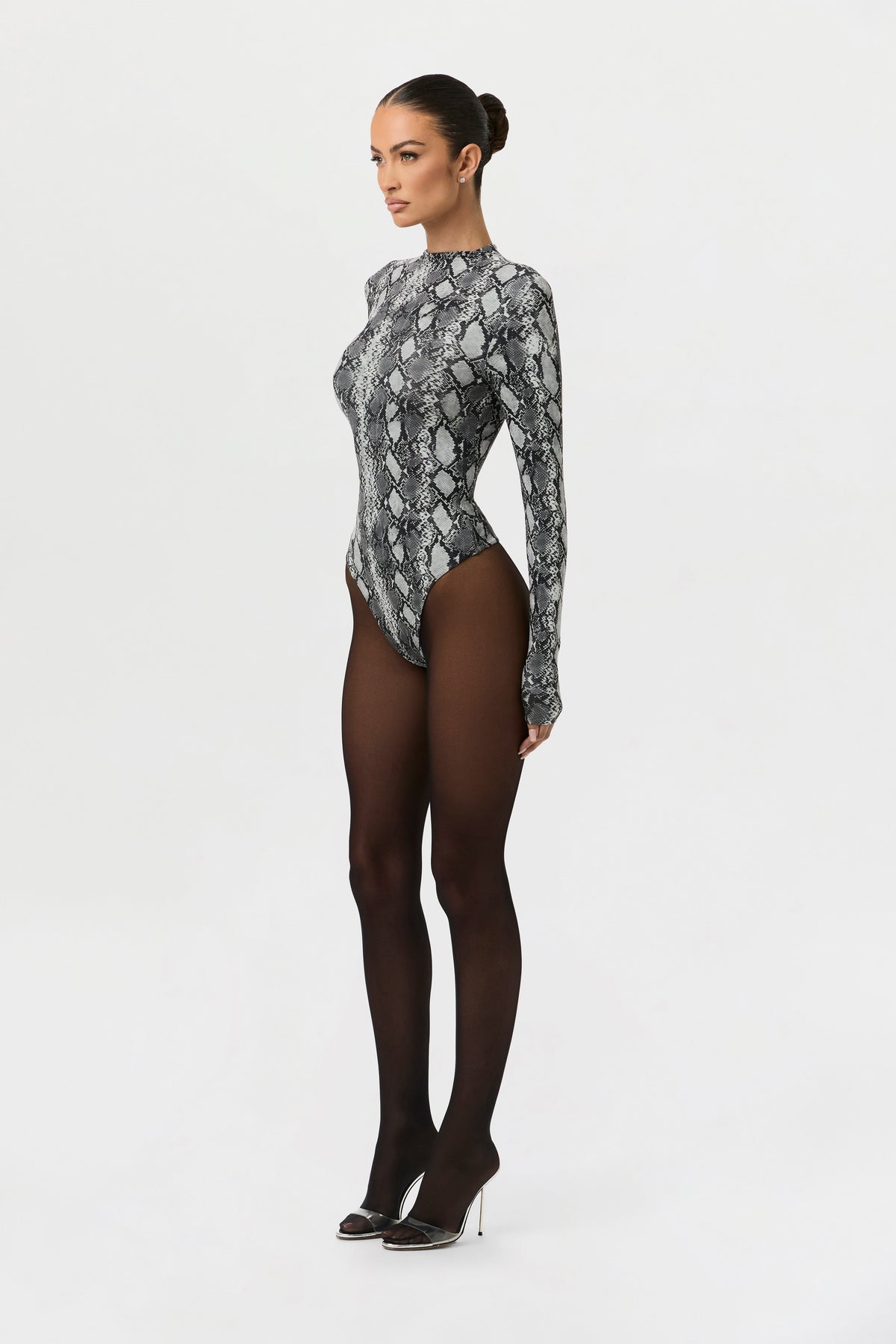 Grey Snakeskin Naked Print Bodysuit