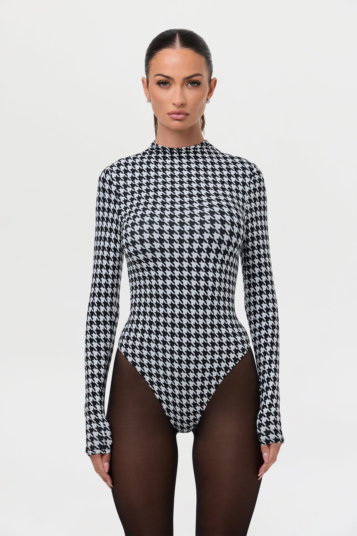 Houndstooth Black/White Naked Print Bodysuit