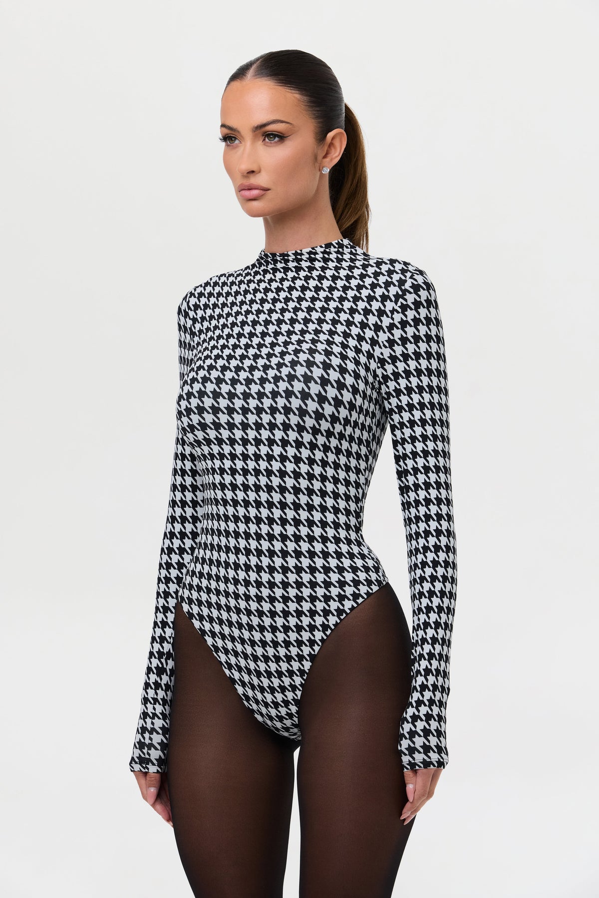 Houndstooth Black/White Naked Print Bodysuit