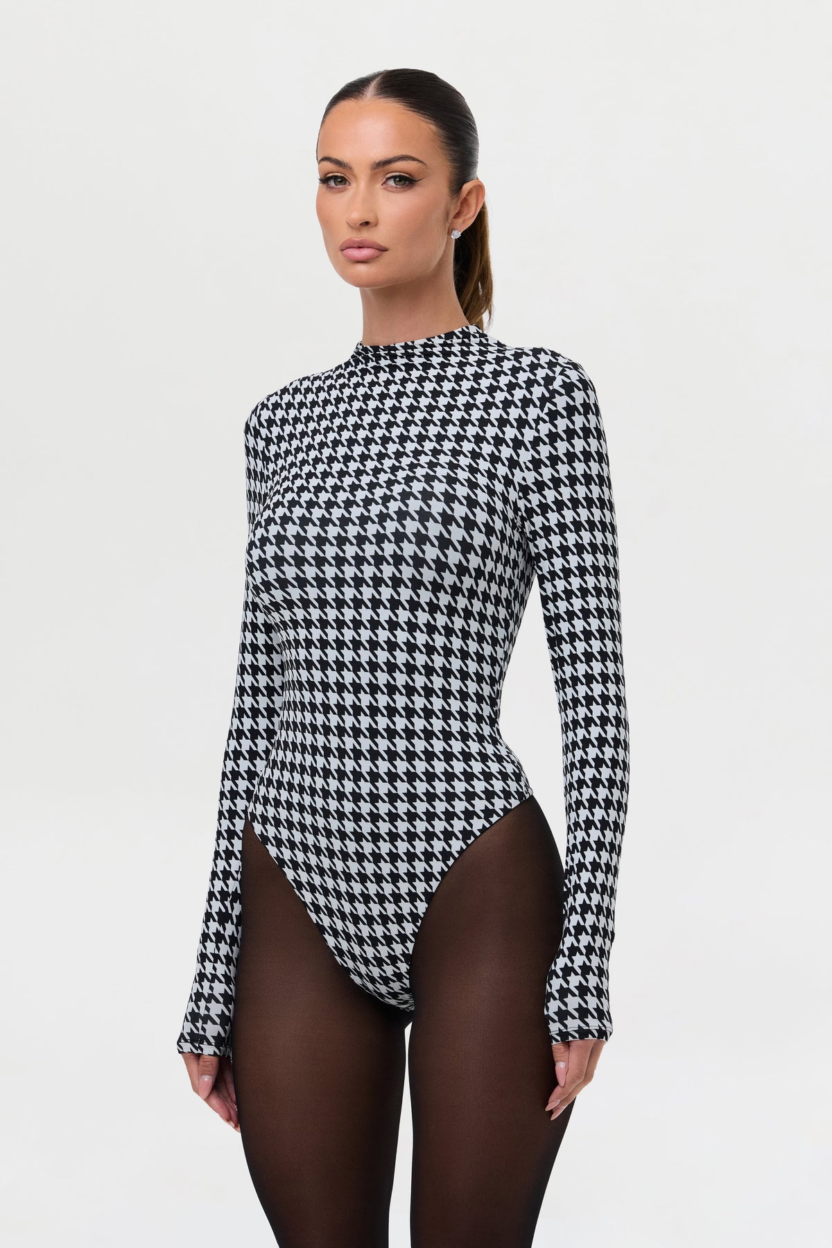 Houndstooth Black/White Naked Print Bodysuit