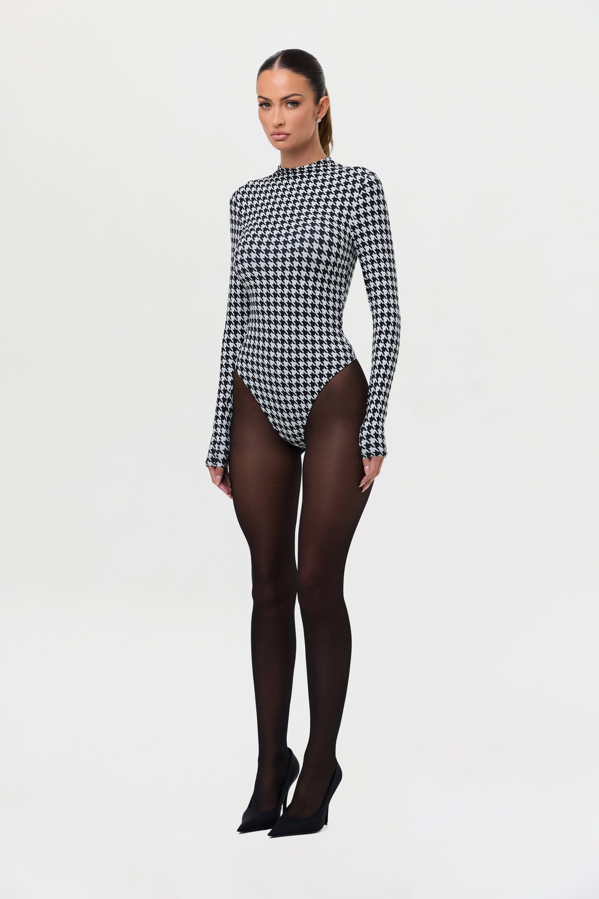 Houndstooth Black/White Naked Print Bodysuit