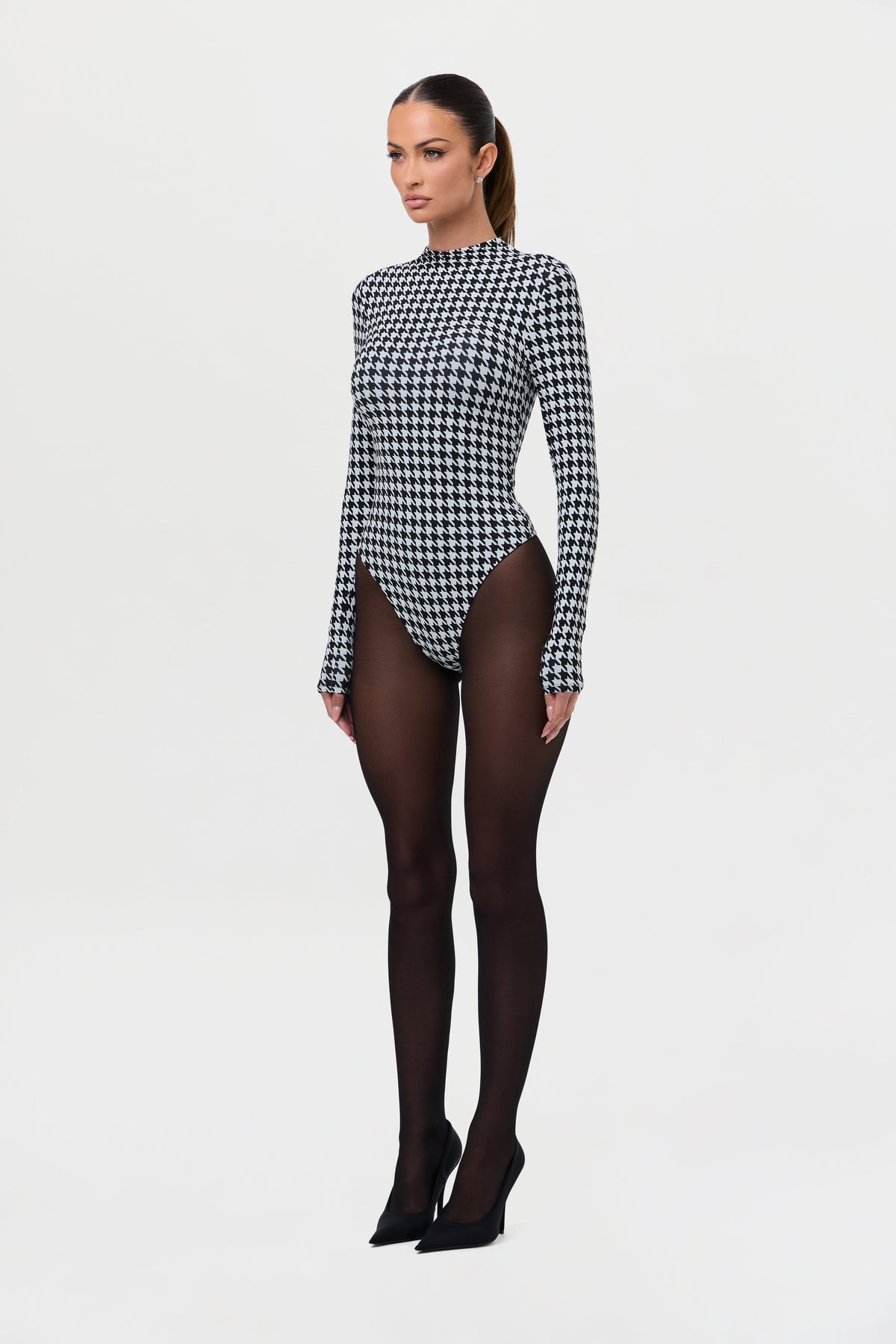 Houndstooth Black/White Naked Print Bodysuit