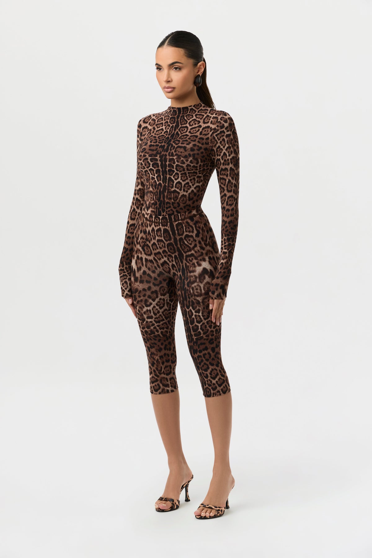 Brown Leopard Naked Print Capri Leggings
