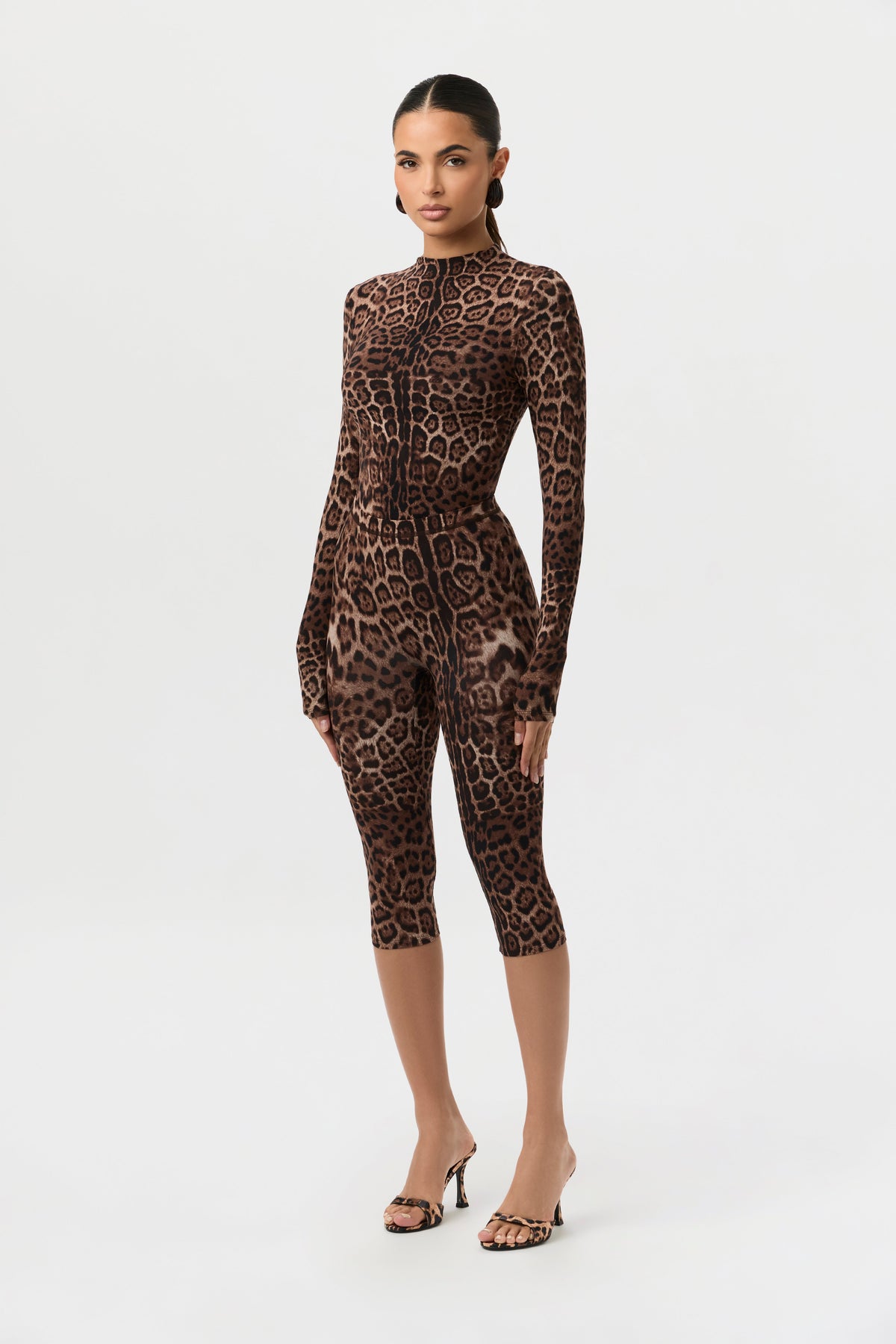 Brown Leopard Naked Print Capri Leggings