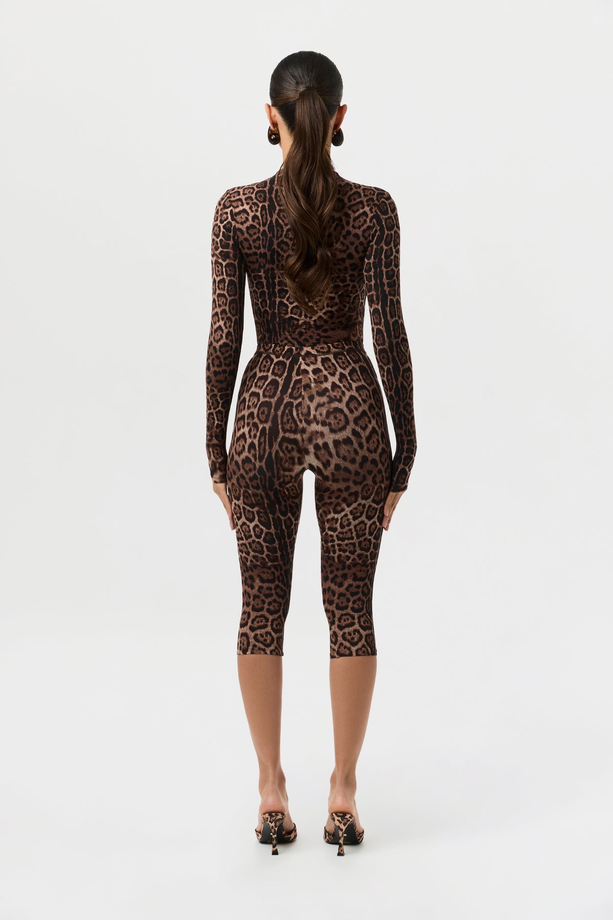 Brown Leopard Naked Print Capri Leggings