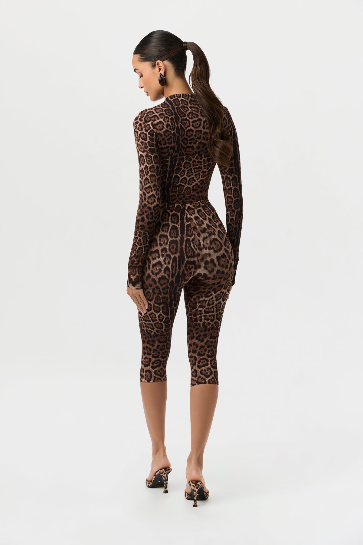 Brown Leopard Naked Print Capri Leggings