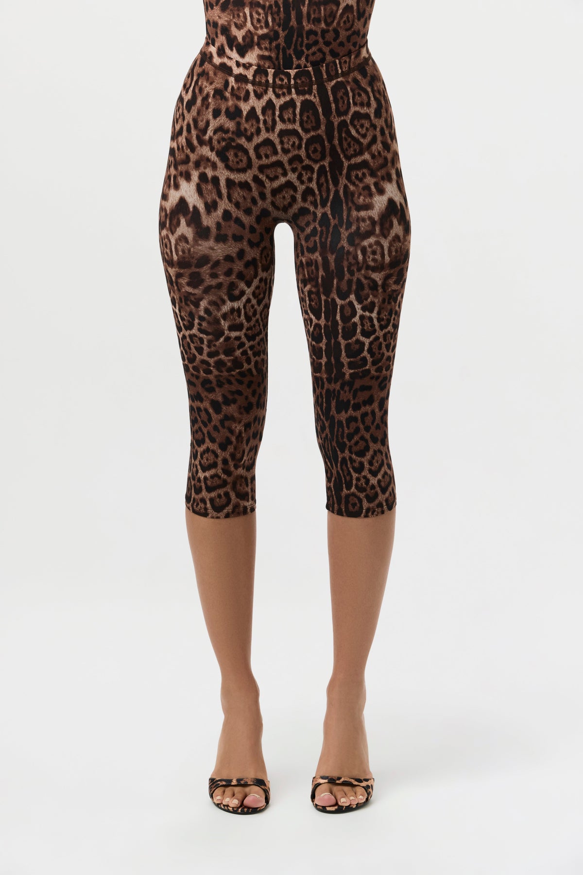 Brown Leopard Naked Print Capri Leggings