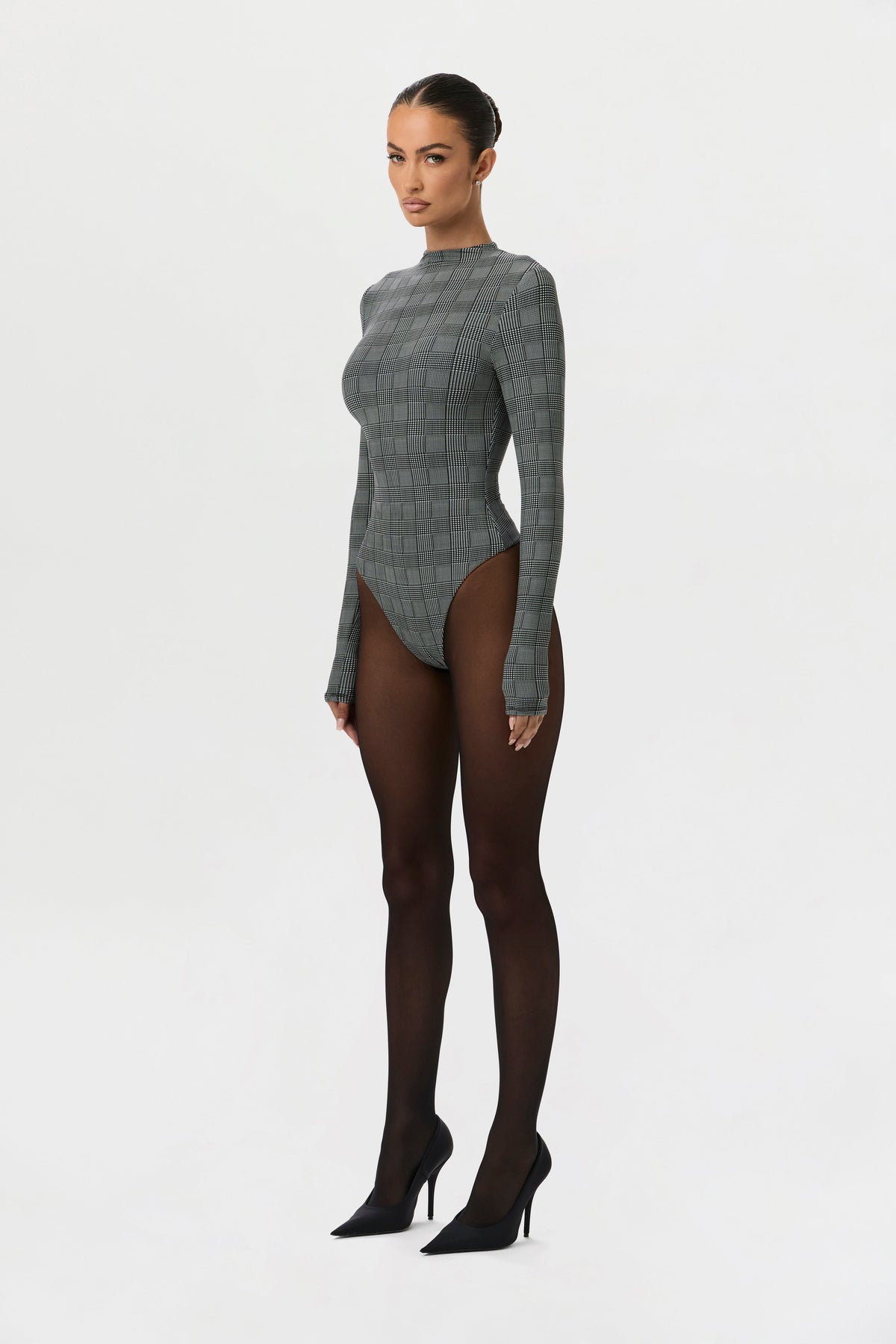 Houndstooth Plaid Naked Print Bodysuit