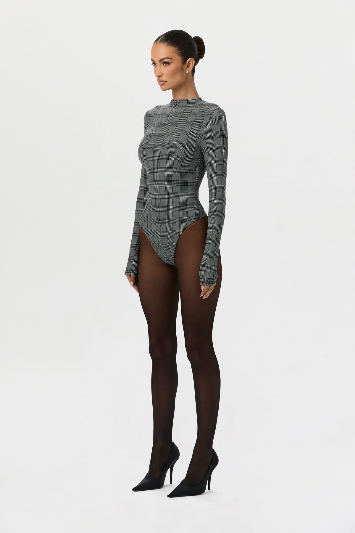 Houndstooth Plaid Naked Print Bodysuit