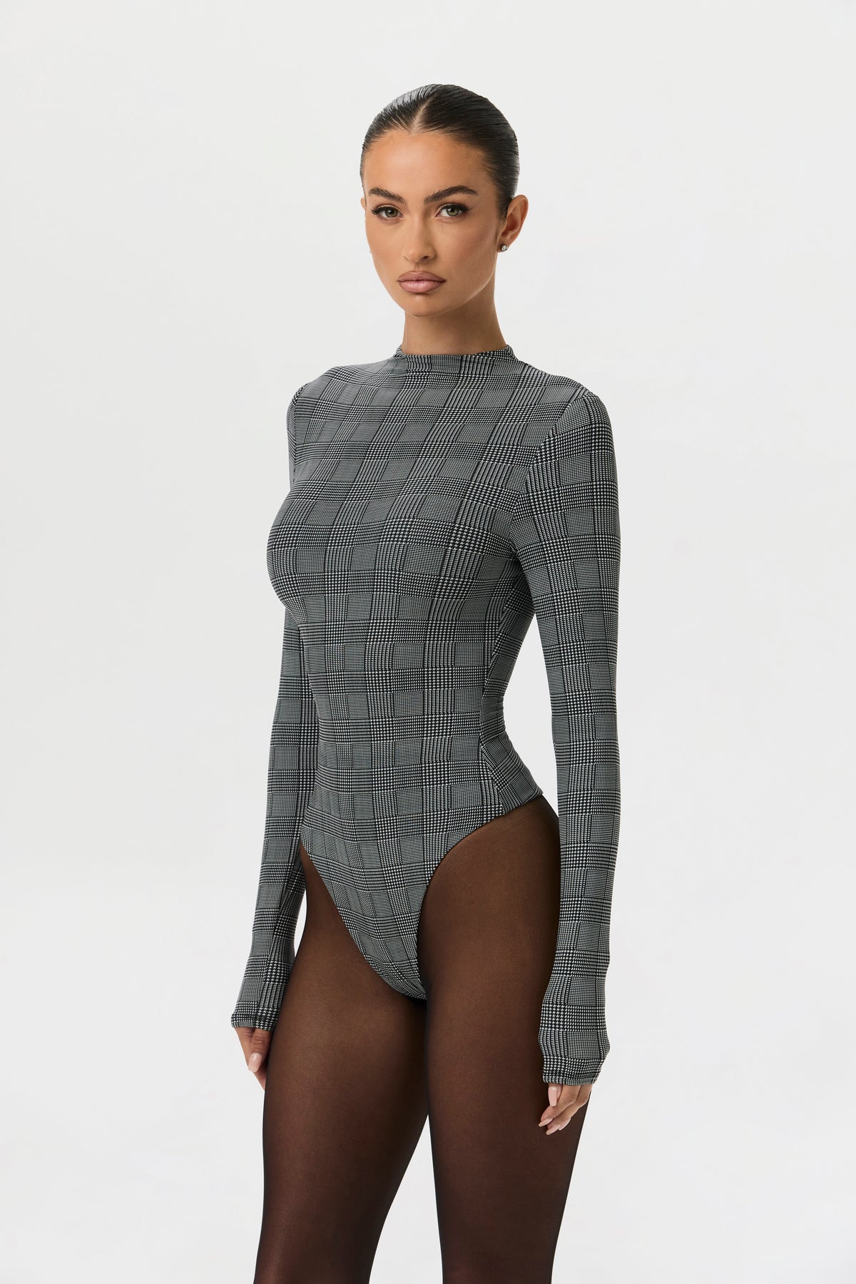 Houndstooth Plaid Naked Print Bodysuit