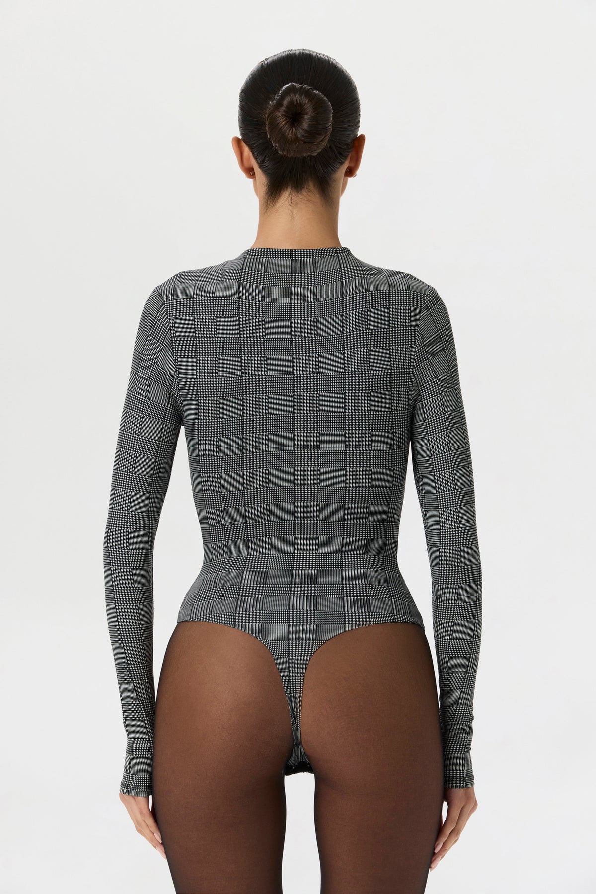 Houndstooth Plaid Naked Print Bodysuit