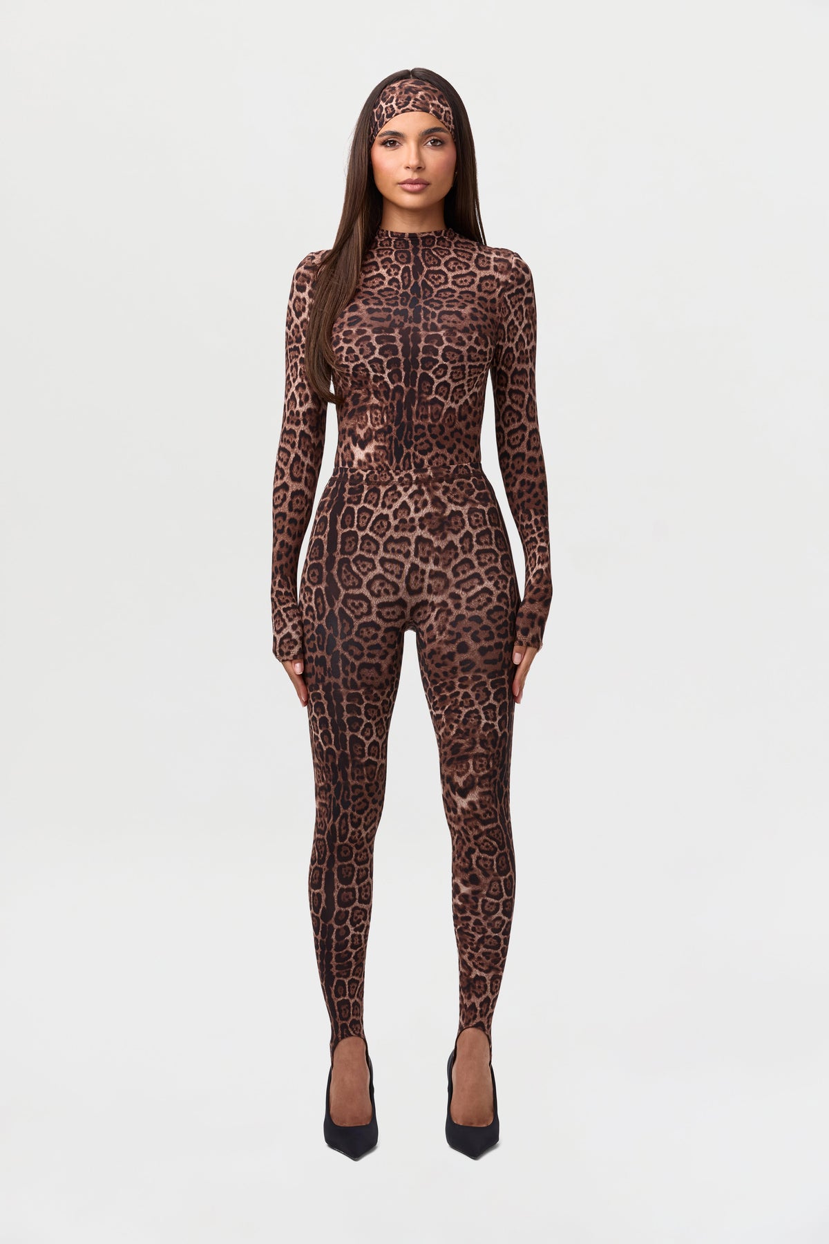 Brown Leopard Naked Print Stirrup Legging