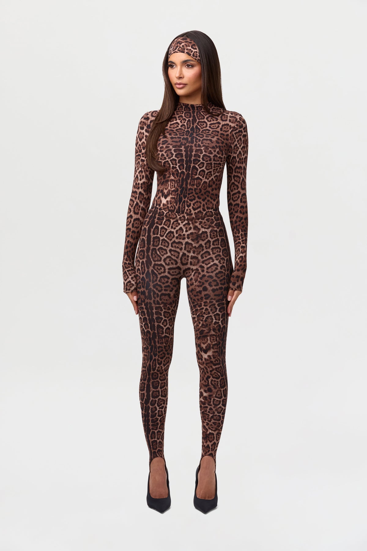 Brown Leopard Naked Print Stirrup Legging