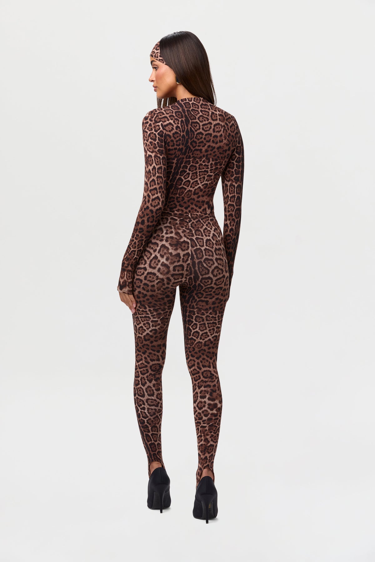 Brown Leopard Naked Print Stirrup Legging