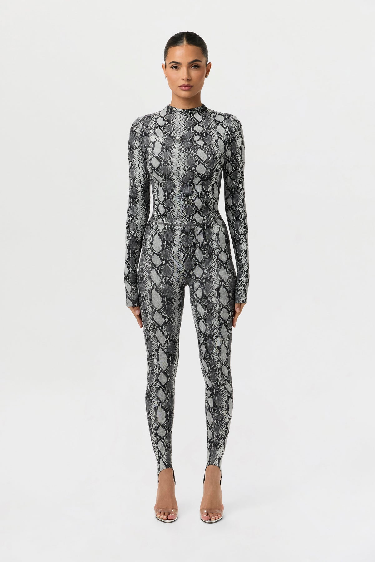 Grey Snakeskin Naked Print Stirrup Legging