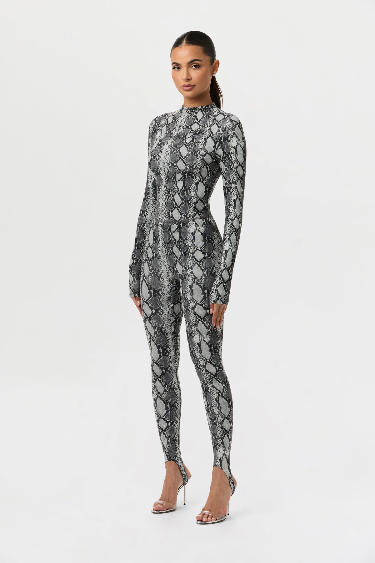 Grey Snakeskin Naked Print Stirrup Legging Petite