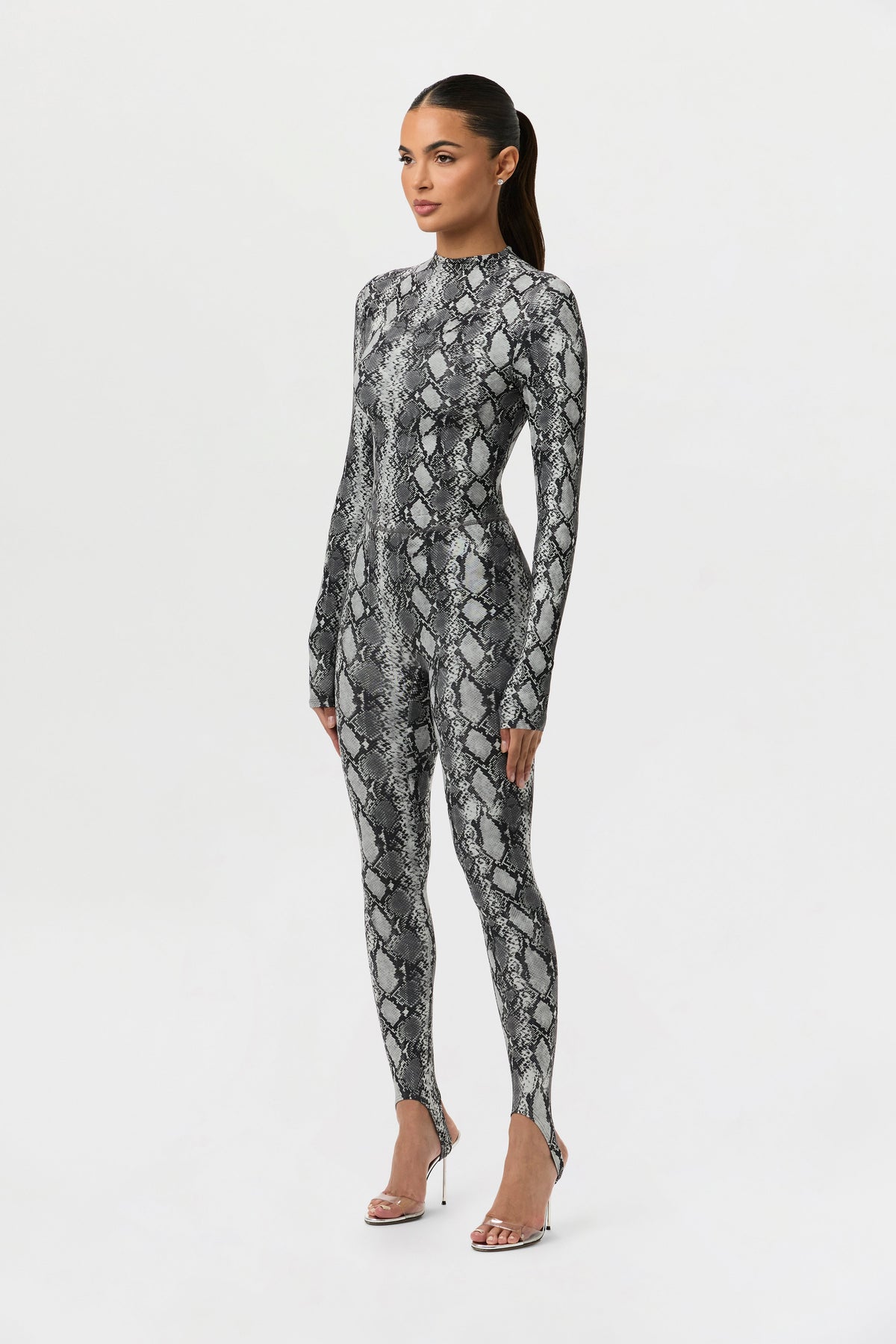 Grey Snakeskin Naked Print Stirrup Legging