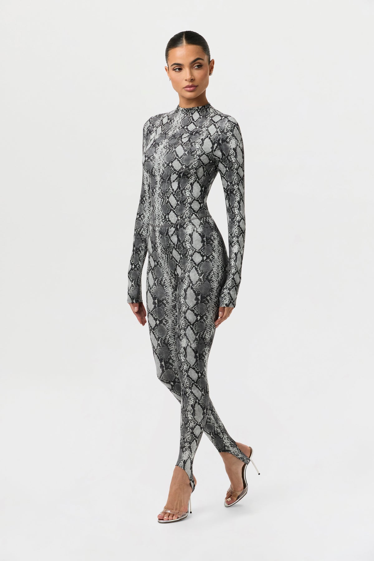 Grey Snakeskin Naked Print Stirrup Legging