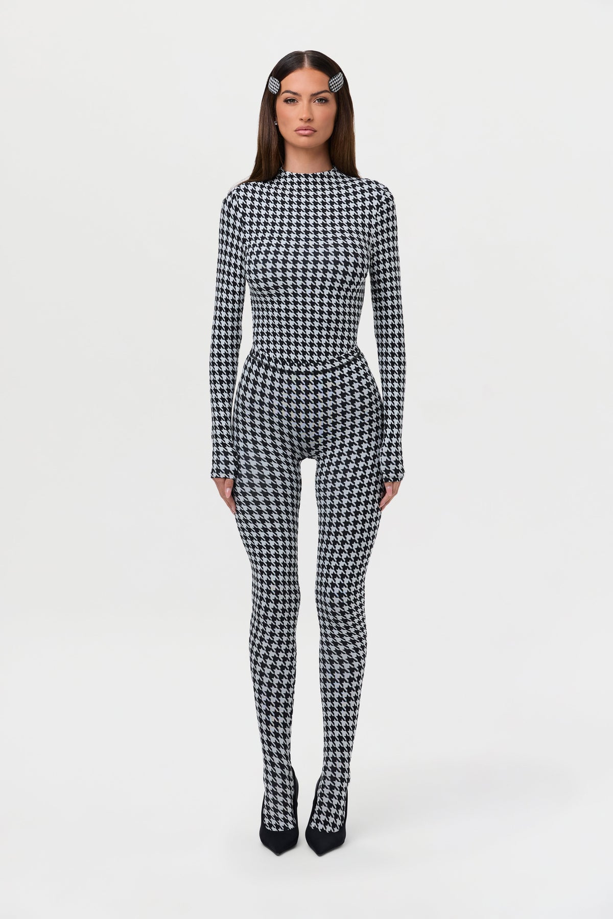 Houndstooth Black/White Naked Print Bodysuit