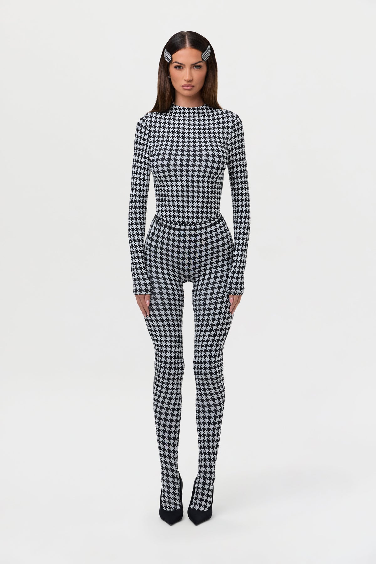 Houndstooth Black/White Naked Print Tights