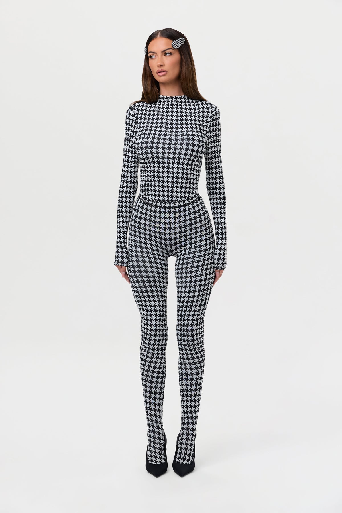 Houndstooth Black/White Naked Print Tights