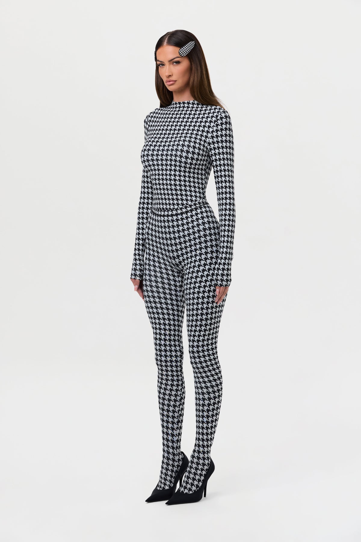 Houndstooth Black/White Naked Print Tights Petite