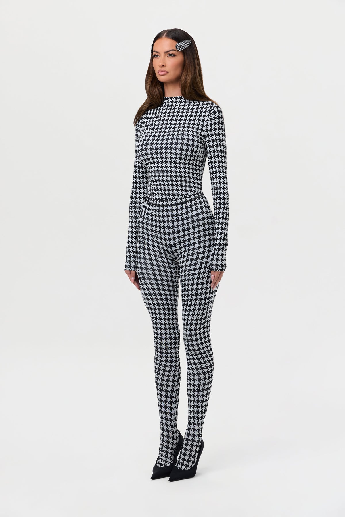 Houndstooth Black/White Naked Print Tights Petite