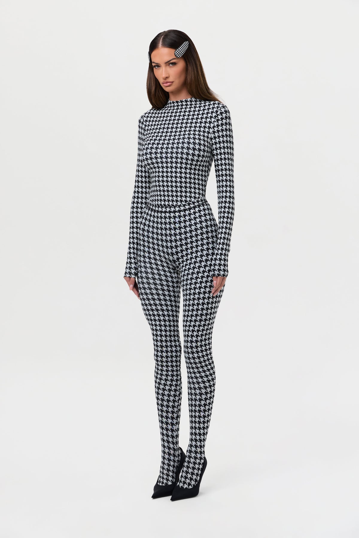 Houndstooth Black/White Naked Print Tights