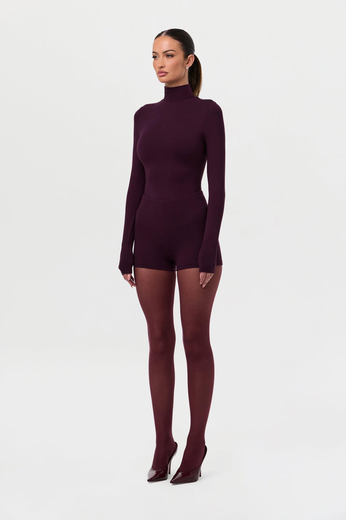 Dark Plum Butter Turtleneck Contour Bodysuit