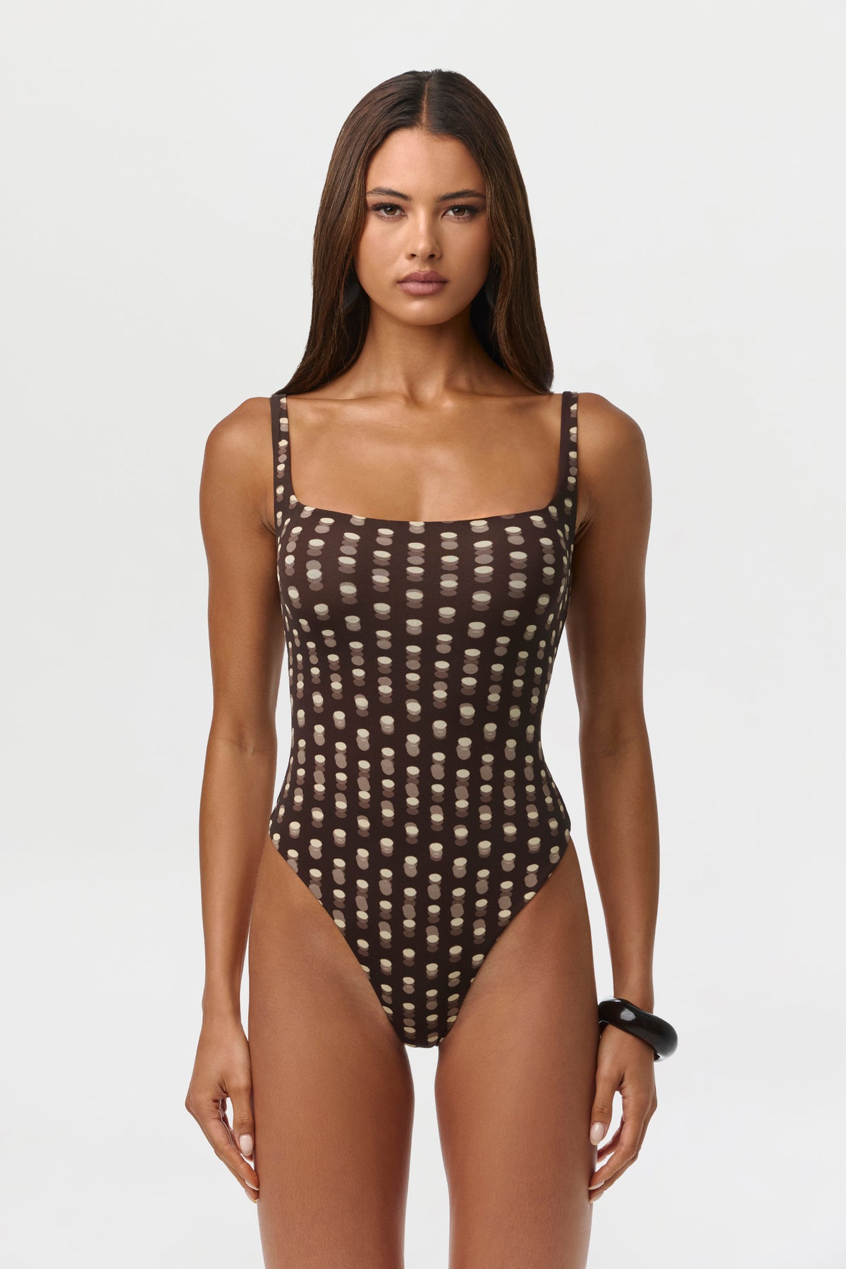Polka Dot Illusion Naked Print Scoop Tank Bodysuit