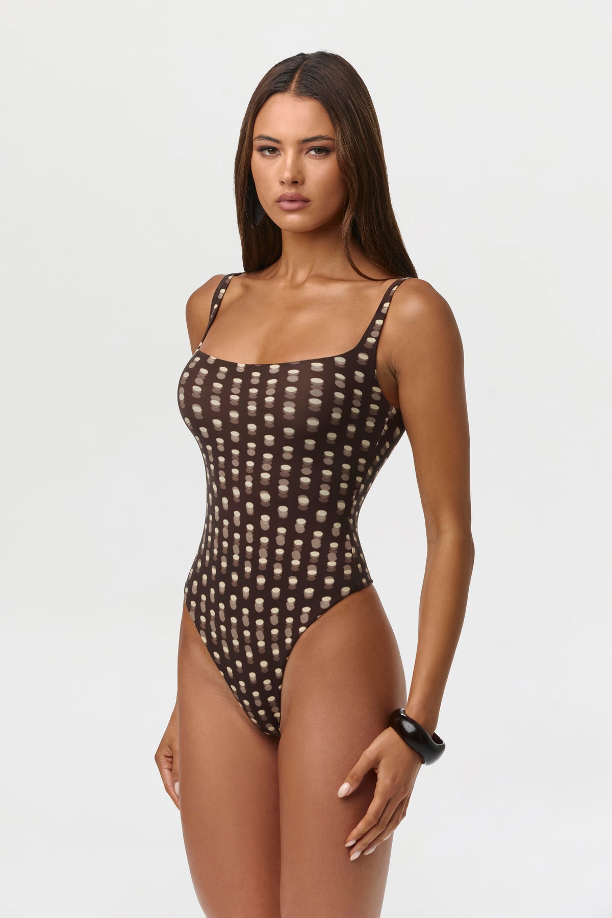 Polka Dot Illusion Naked Print Scoop Tank Bodysuit