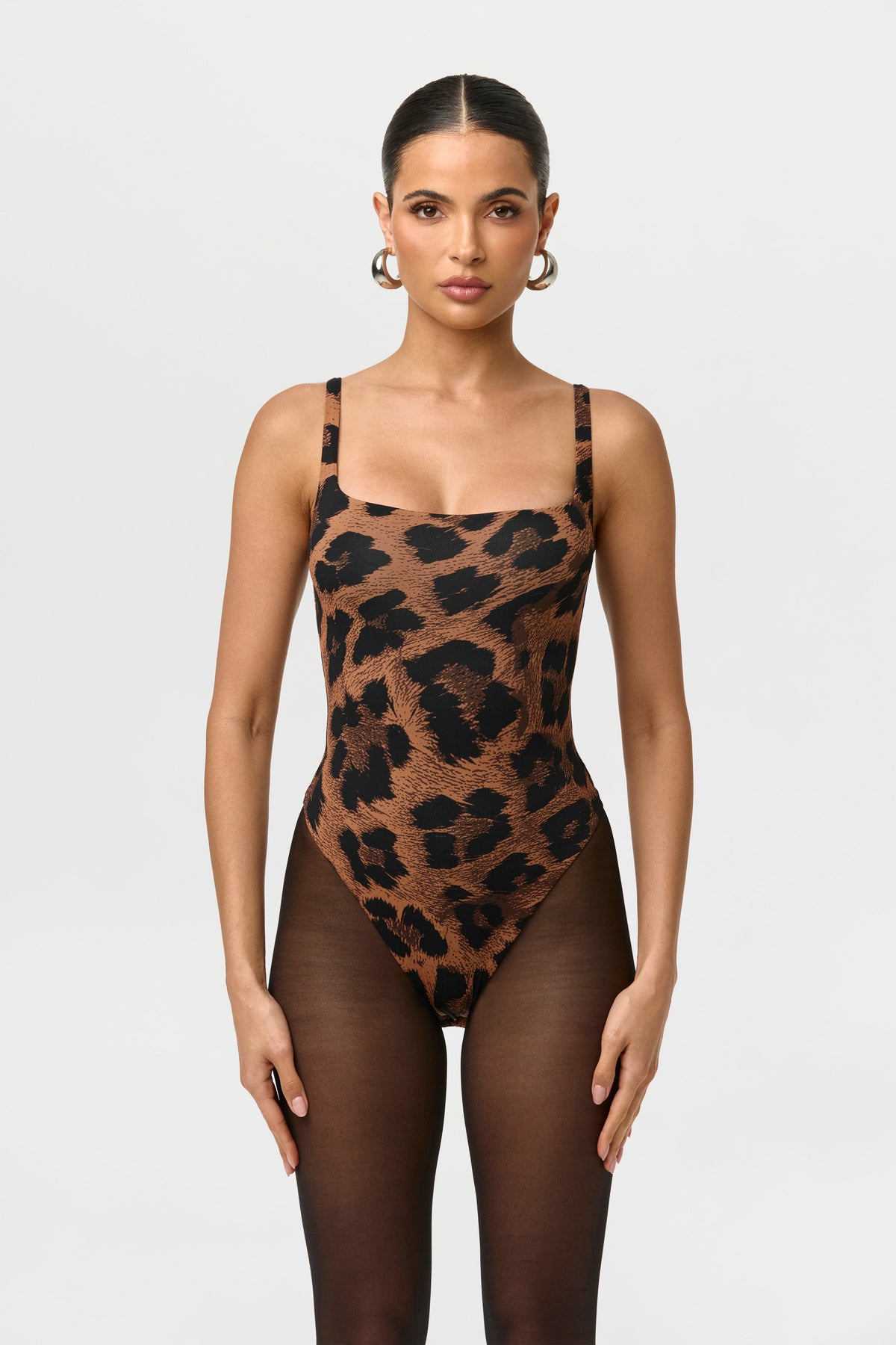 Leopard Naked Print Scoop Tank Bodysuit