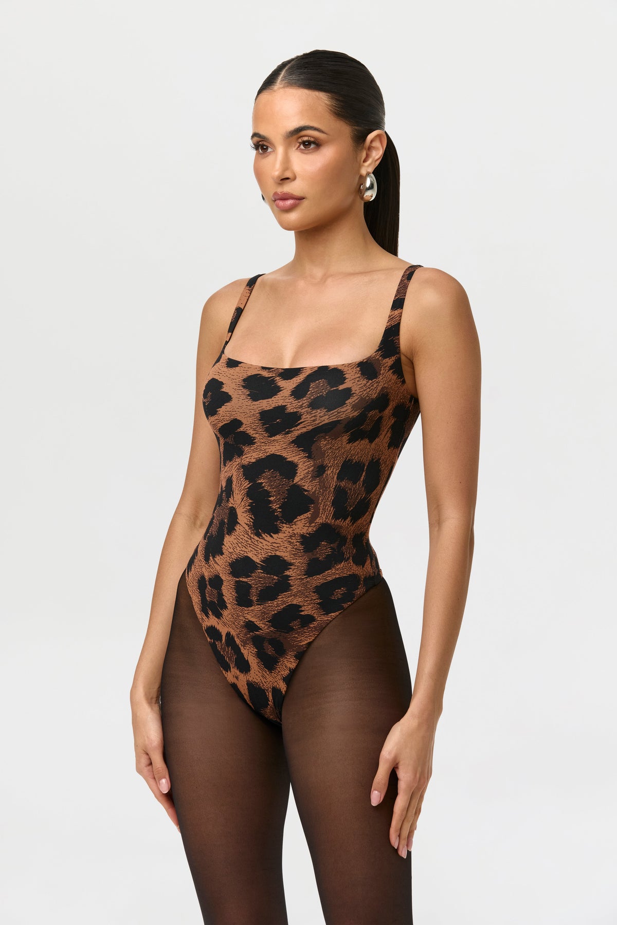 Leopard Naked Print Scoop Tank Bodysuit