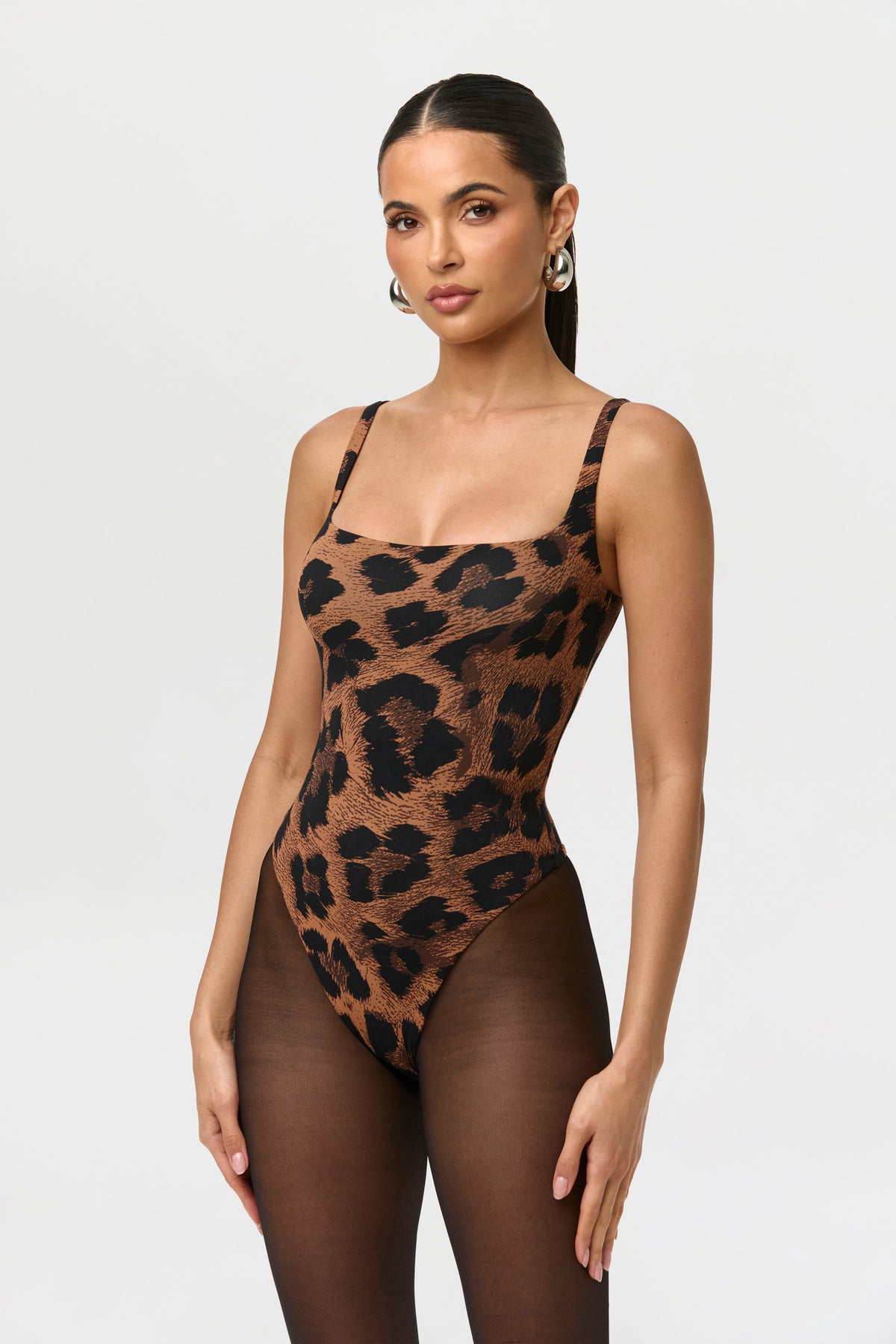 Leopard Naked Print Scoop Tank Bodysuit