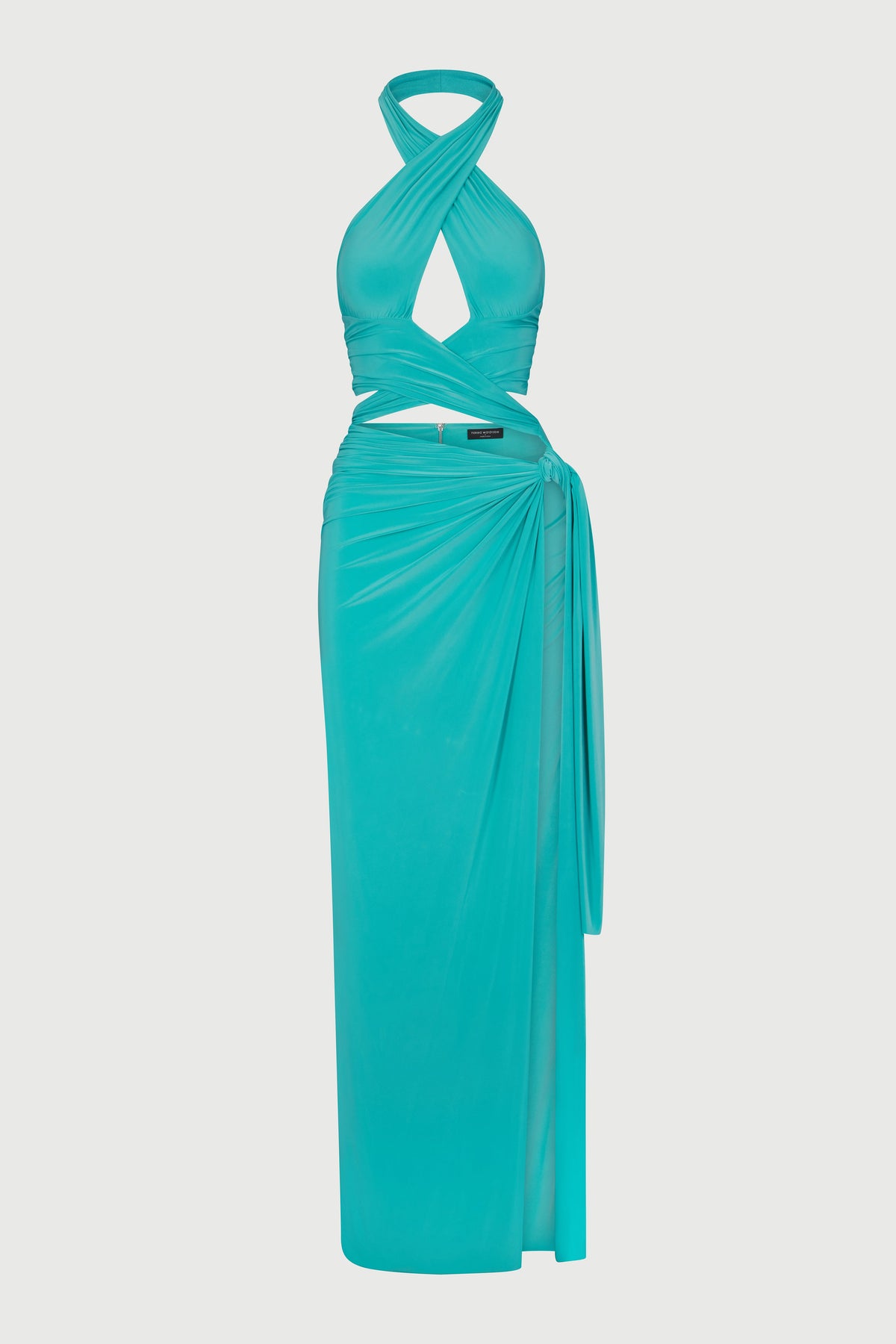 TURQUOISE Hourglass Halter Wrap Maxi Dress