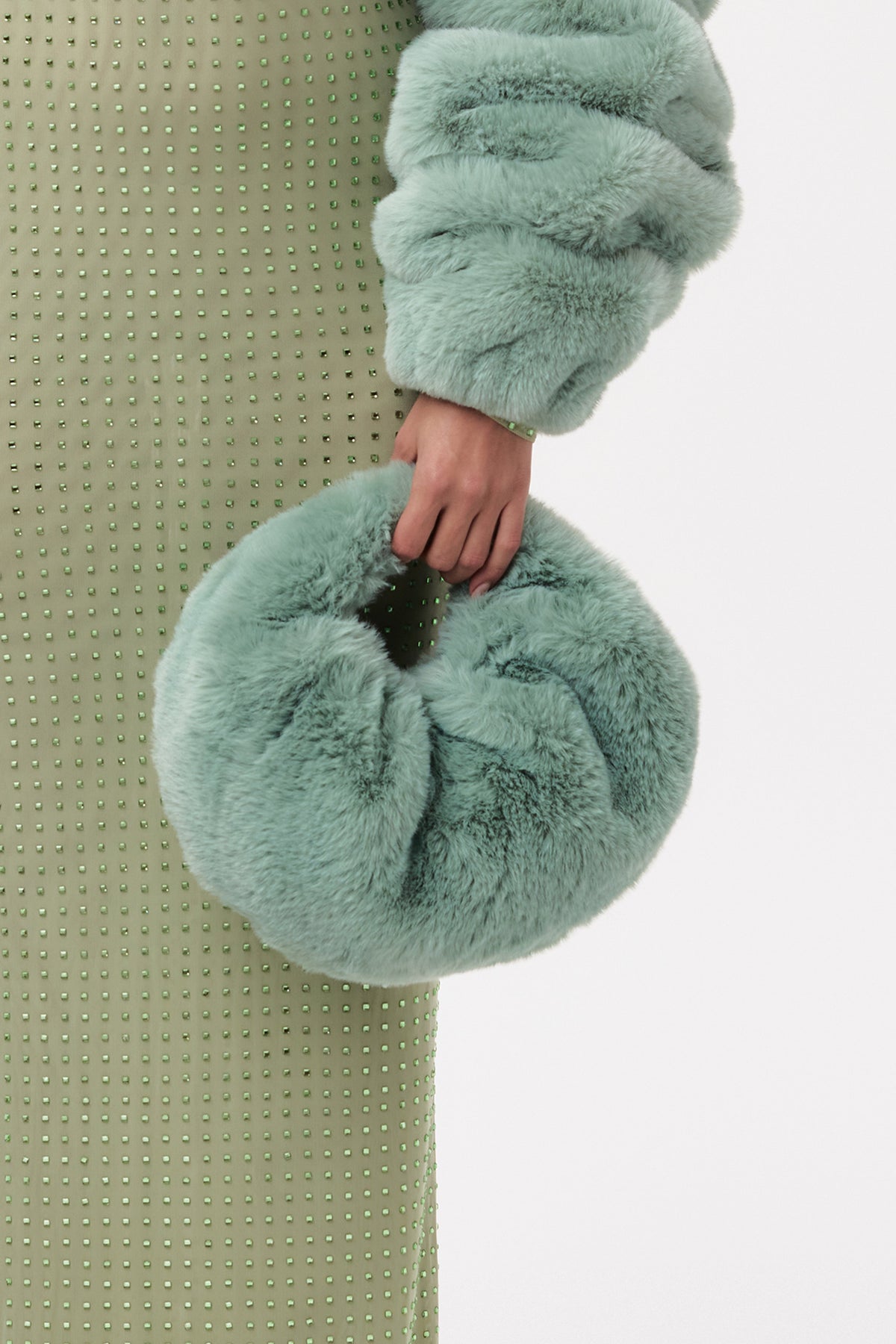 Sea Foam Faux Fur Plush Mini Bag