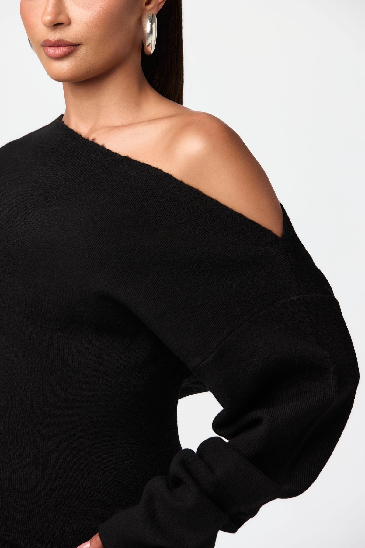 Black Knit Off-Shoulder Sweater Maxi Dress