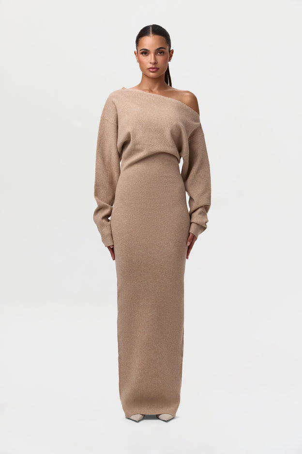 Knit Off-Shoulder Sweater Maxi Dress