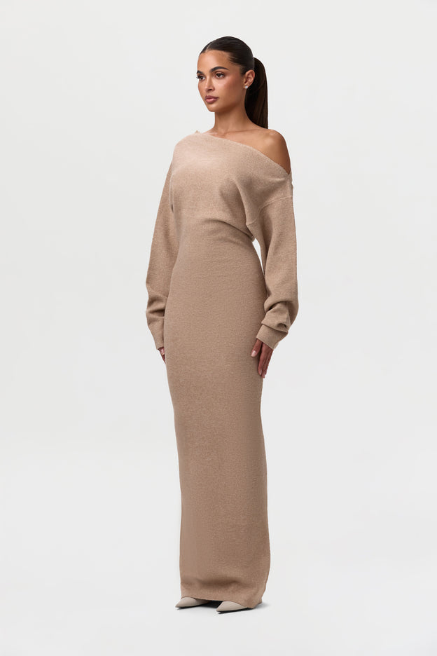 Knit Off-Shoulder Sweater Maxi Dress