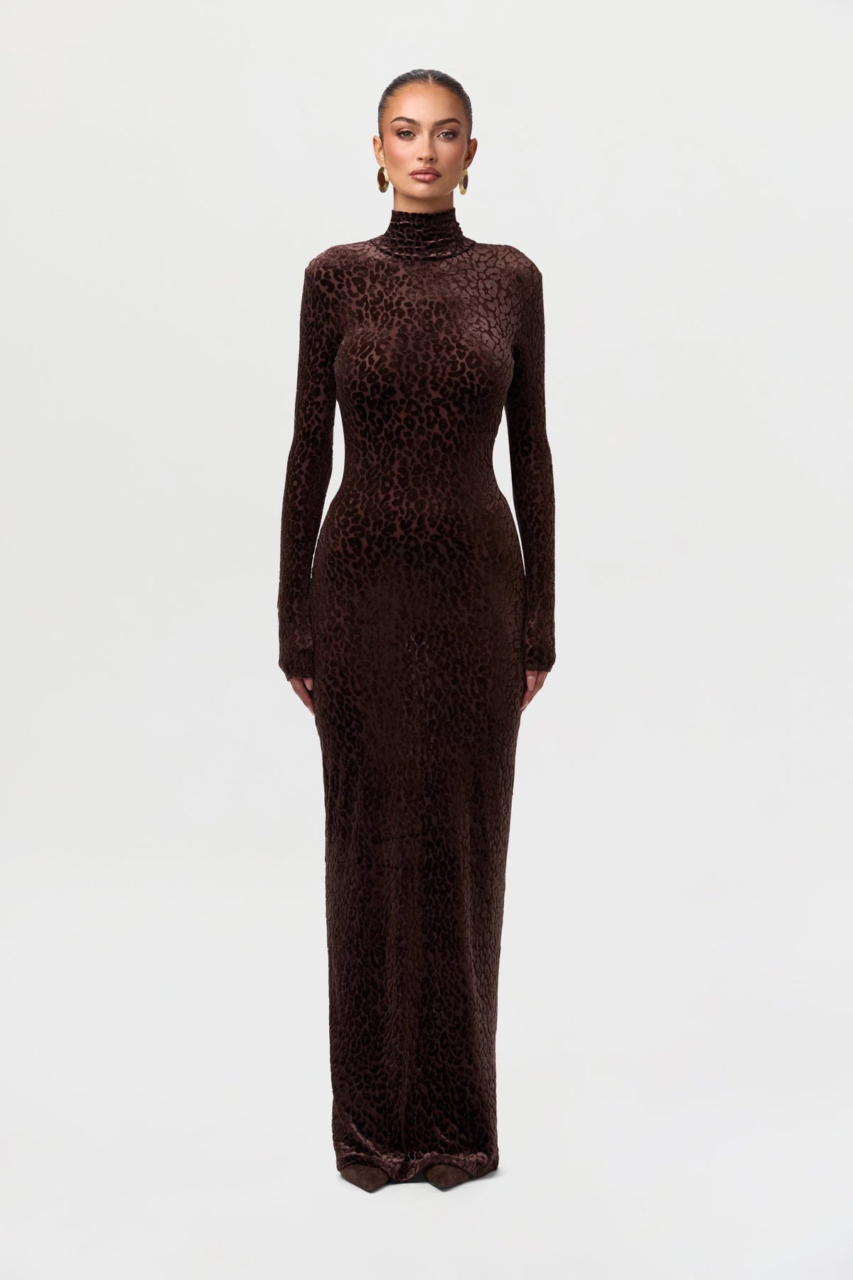 Leopard Dark Chocolate Burnout Longsleeve Maxi Dress