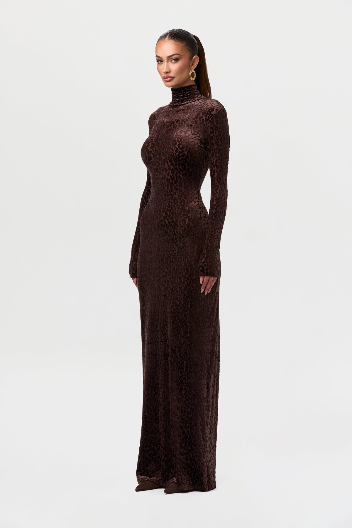 Leopard Dark Chocolate Burnout Longsleeve Maxi Dress