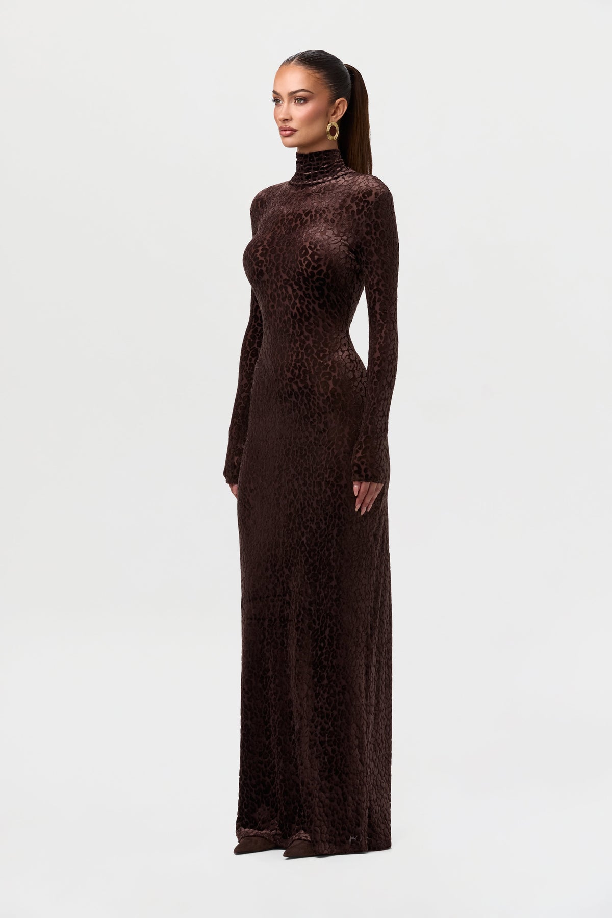 Leopard Dark Chocolate Burnout Longsleeve Maxi Dress