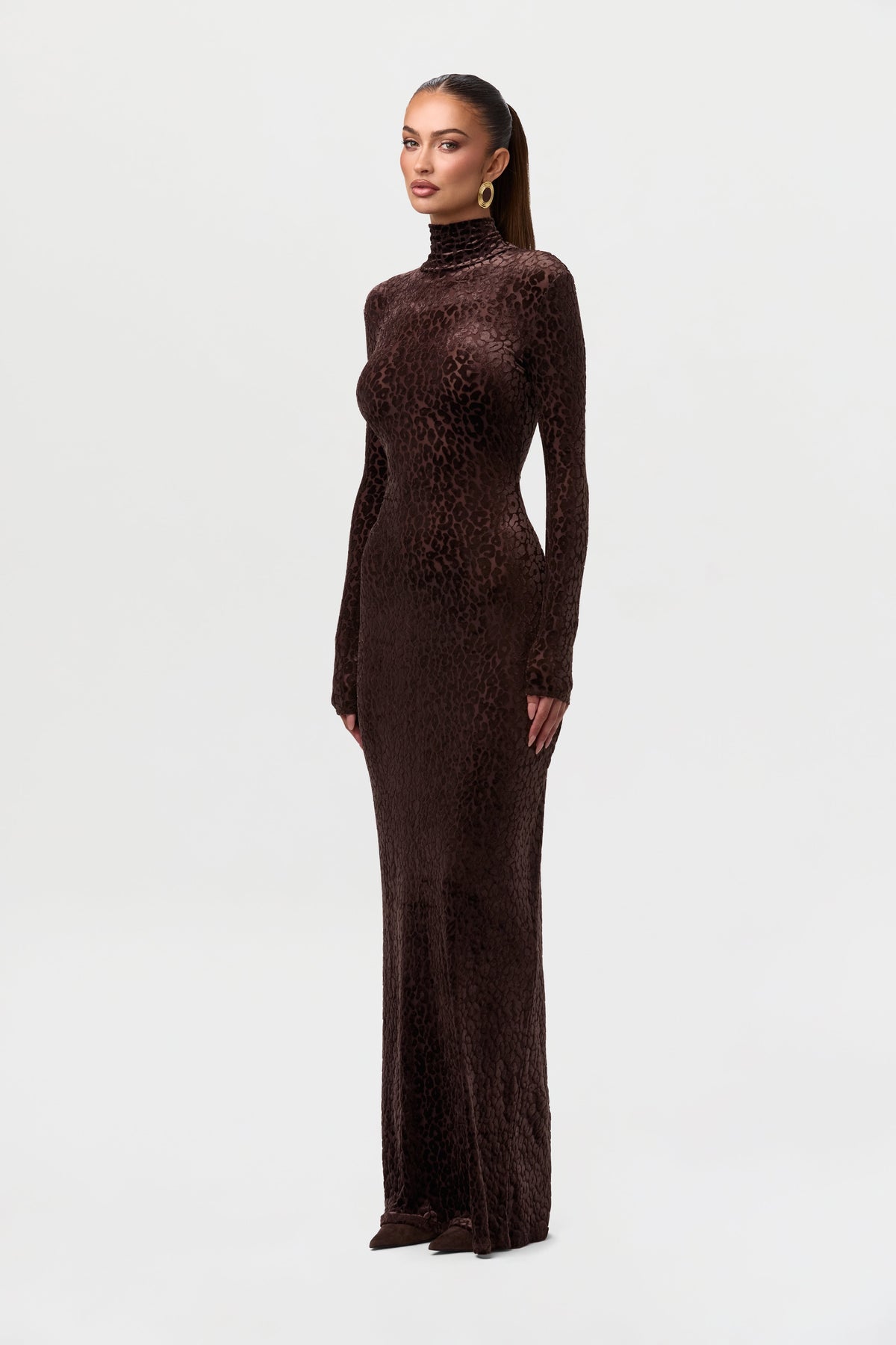 Leopard Dark Chocolate Burnout Longsleeve Maxi Dress