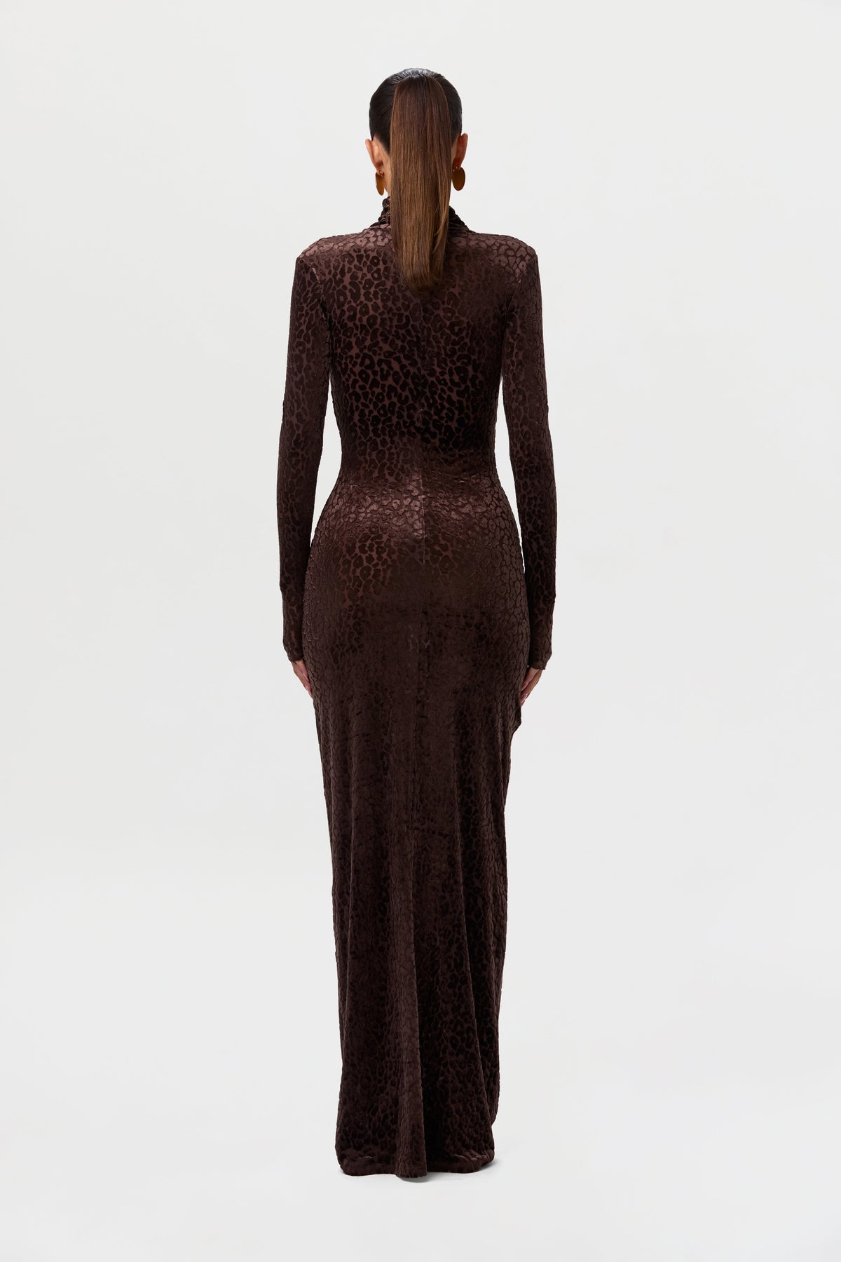 Leopard Dark Chocolate Burnout Longsleeve Maxi Dress